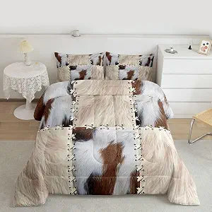 jejeloiu Cow Fur Cowhide Western Comforter Set Twin Size Kids