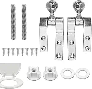 Toilet Seat Hinge Replacement Kit, Universal Metal Hinges with Bolts, Screws, Nuts, Washer Bathroom Hardware Fittings for Most Wooden Toilet Seats, Easy Install
