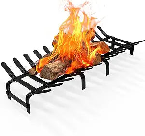 TBMLC Black Steel Fireplace Grate -Steel Firewood Log Burning Rack,Stylish and Durable Firewood Burning Rack Holder for Indoor Chimney Hearth or Outdoor Fire Pit (Black, 28 * 12.5 Inches)