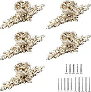 Uenhoy 5 Pcs Rose Cabinet Knobs with Backplate, Antique Silver, 4"