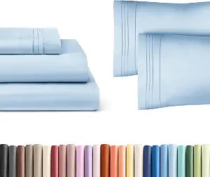 Sky Blue 3-Piece Sheet Set & Pillowcase Bedding Bundle (Twin XL Size) - Complete Twin XL Sheet Set & 2 Pillowcases w/ Deep Pockets up to 16 inches - Hotel Luxury Quality - Soft, Breathable & Cooling