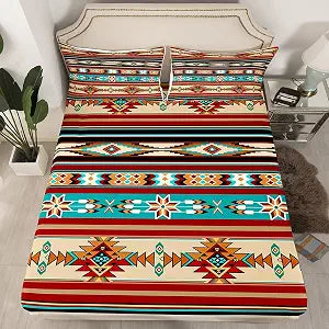 Western Fitted Sheet Boho Aztec Bed Sheet Set Cowboy Cowgirl Southwestern Bedding Set for Kids Boys Girls Rustic Farmhouse Country Bedroom Decor Boho Tribe Arrow Retro Bedding Sheets Twin Size 2Pcs