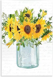 Country Sunflowers Bouquet, 13 x 19 Inch Mounted Print on Wall Plaque