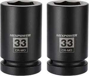 MIXPOWER 2 Pieces 1 Inch Drive Deep Impact Socket, CR-MO, 33mm, 6 Point, Radius Corner Design, Axle Nut Impact Grade Socket for Easy Removal, 2PCS Set