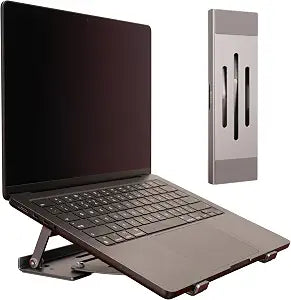 Aluminum Fold & Laptop Riser Stand 3-in-1 Adjustable, Foldable Cooling Stand with Integrated Storage Box, Ruler and Ultra-Slim Portable Design for MacBook, Tablet, Ipad, Keyboard and All Laptop