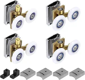 MECCANIXITY Shower Door Rollers Wheels, 26mm Bathroom Glass Shower Door Replacement Parts Runner Sliding Roller Wheel with Anti Collision Block for Bathroom Doors (Copper, 2 Top + 2 Bottom)
