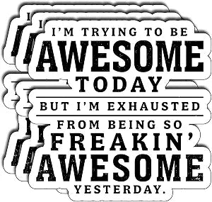 (3Pcs) Im Trying to Be Awesome Today but Im Exhausted from Being So Freakin Awesome Yesterday Stickers 3 Inch Funny Sarcastic Vinyl Decals for Water Bottles Laptops and Tumblers