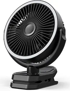 10000mAh Portable Clip on Fan Rechargeable, 8 Inch Battery Powered Desk Fan, LED Lantern, 360 Rotate & 3 Speeds Strong Airflow for Camping Tent Office Outdoor Travel Golf CartBlack