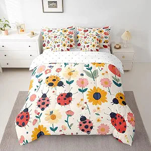 Erosebridal Red Ladybug 7 Piece Queen Bed Set - Comforter Sheet Set