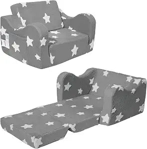 KokoSelene Soft Toddler Fold Out Couch for Reading Relaxing Gaming (Gray)