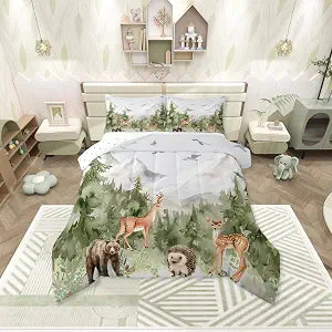 Erosebridal Giant Mountain Forest Twin Comforter Set Deer Bear Bedding