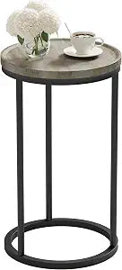YAUKOMEL Small Round Side Table,Round Sofa End Table Greige