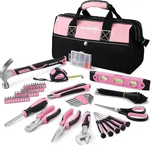 WORKPRO 263-Piece Pink Tool Kit with Wide Mouth Storage Bag
