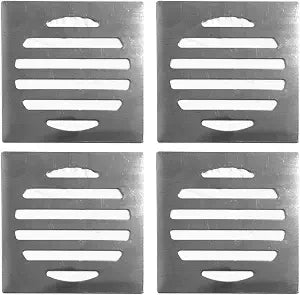 NGe 4Pcs Silver Tone 304 Stainless Steel Square Floor Drain Cover Drain Protection Cover 3 Inch 6 Holes
