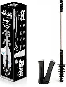 ToiletShroom Revolutionary Plunger, Squeegee, Clog Remover, Drain Cleaner, Bathroom Toilet Dredge Tool, Stainless Steel Handle with Caddy Holder, ne k, Black