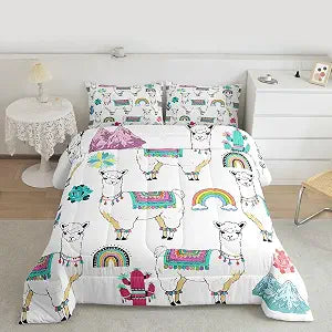 Feelyou Girls Cute Llama Comforter Set Full Size Bedding Set