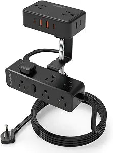 HOPOW Dual Layer Desk Clamp Power Strip, 13 Outlets 4 USB, 10FT Cord, Black