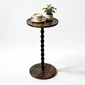 Small Side Table, Mid-Century Modern Drink Table with Raised Edge (Anti-Drop), Wooden End Table for Living Room, Bedroom Nightstand, Corner Table for Small Spaces