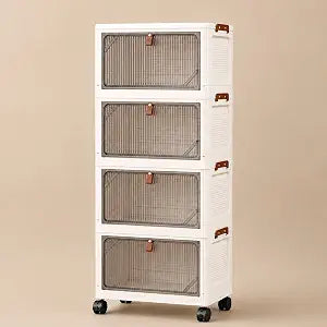 4 Tier Stackable Storage Bins with Lid, Total 97QT(4x24QT) Foldable Closet Organizer with Wheels, Collapsible Plastic Storage Boxes for Clothes, Toys, Kitchen, Office, and Dorm Room