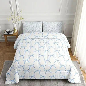 Manfei Coquette Blue Bow Comforter Set 2 Piece Twin Size,Girly Cute Bowknot Bedding Set with 1 Comforter & 1 Pillowcase,Soft Microfiber All Season Bedding for Kids Girls Princess Bedroom Decor