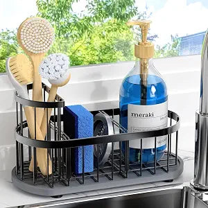 Sink Caddy with Stone Drying Mat, Sponge Holder & High Brush Holder