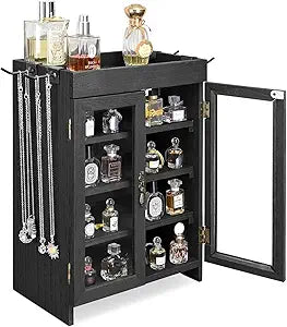Ikee Design Wooden Storage Cabinet with Glass Door & Adjustable Shelves