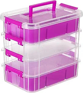 JUXYES 4-Tiers Plastic Stack Carry Storage Containers Box wih Handle Lids