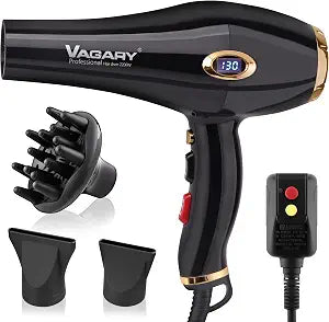VAGARY Hair Dryer with Diffuser Concentrator, 2200W Professional Salon Ionic Blow Dryer for Frizz Free Smooth Hair, Featuring 2 Speeds and 2 Heat Settings, Cool Shot Button(Gold)