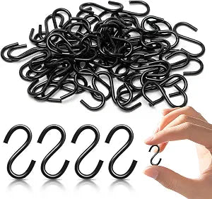 50PCS 1 Inch S Hooks, Black Mini Small S Hooks, Carbon Steel