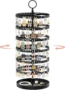iDavosic.ly 6 Tier Rotating Earring Holder Organizer, Metal Tray, Black