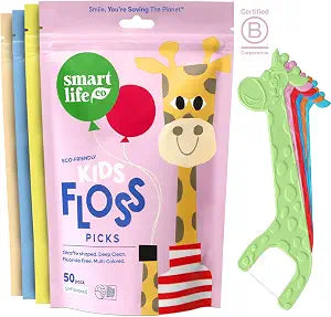 SmartLifeco Eco-Friendly Kids Flossers (200ct) - Dental Floss Picks for Children Made with Straw Wheat, Fluoride & PFA Free, Toothpick Flossing Sticks for Toddler Teeth, No Shred Thread, Unflavored
