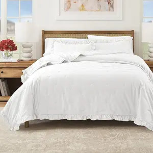 Great Bay Home Twin/Twin XL Quilt Set - 2-Piece Dot-Stitched Ruffled Hem Bedding Set - Soft, Lightweight, All-Season Bedspread (White)