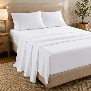 Cotton Sheet Set Queen - 100% Cotton Bed Sheets 4 Piece Set | Deep Pocket Fitted Sheet 60X80| Flat Sheet | Pillowcase | Soft Breathable Hotel Quality Bedding | Durable Cotton Bedding Set | White Solid