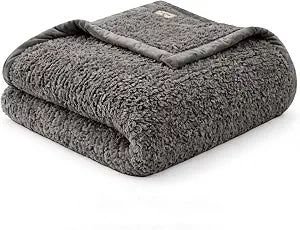 Woolrich Burlington Berber Blanket Super Soft, Cozy Lightweight Cover with Luxurious Velvet Binding, Modern Trendy All Season Bedspread Bedding-Set, Full/Queen: 90x90, Grey