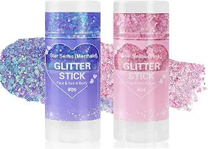 Baorder 2PCS Mermaid Purple and Pink Body Face Sparkling Glitter Stick