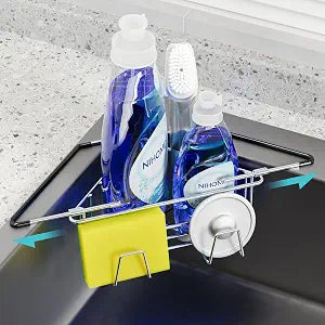 NiHome Sponge Holder for Kitchen Sink, Adjustable Corner Caddy, Silver