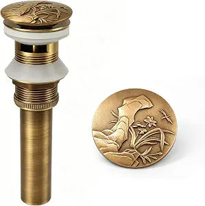 Universal Pop Up Sink Drain Solid Brass Anti-Clog Stopper with Overflow & Orchid Style.