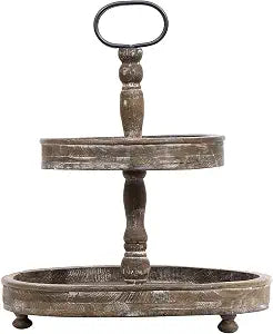 Creative Co-Op Decorative Wood 2Tier Tray Round Serving and Display Stand, Natural Finish