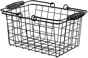 American Metalcraft RBHB975 9" x 7" Black Rectangular Basket w/ Handles