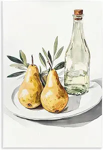 Pears and Bottle Still Life, 13 x 19 Inch Mounted Print on Wall Plaque