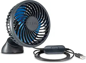 Treva 3.5 in USB Fan with Suction Cup 3-Speed Attachable Car Fan Black