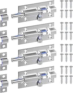 4 Pack Door Latch Lock, 3 Inches Thickened Stainless Steel Slide Lock, Premium Barrel Bolt Latch with 24PCS Screws (Silver)