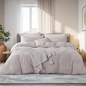 NEXHOME PRO Duvet Cover Twin Size, 100% Washed Cotton Orgnic Linen Like Textured Breathable Durable Comfy, 3 PCs Home Bedding Set