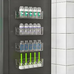 MGY 4Pack Clear Magnetic Baby Bottle Organizer for Refrigerator, Space-Saving Storage for Baby Bottles,Bottle Organizer for kitchen