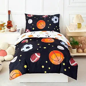 PERFEMET Sports Toddler Bedding Set for Boys, 4 Pieces