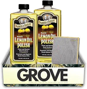 Parker & Bailey Lemon Scent Lemon Oil for Wood Furniture Pack of 2, 16 oz Liquid Bundle with Microfiber Cloth Restores & Protects Fine Wood Surfaces, Prevents Drying & Cracking (3 Items)