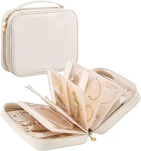 Lolalet Travel Jewelry Case, Large Jewelry Storage Binder Organizer -Beige