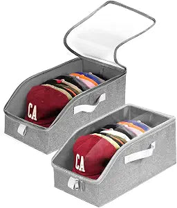 Livelab Hat Organizer for Baseball Caps, Hat Storage Boxes, Grey 2Pcs