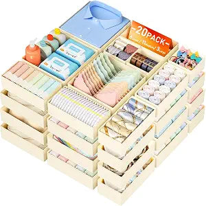 DIMJ Drawer Organizer Clothes - 20 Pack Closet Drawer Organizer Bins for Baby Clothes Storage, Fabric Dresser Organizer for Nursery Bedroom, Foldable Small Drawer Dividers for Underwear Socks