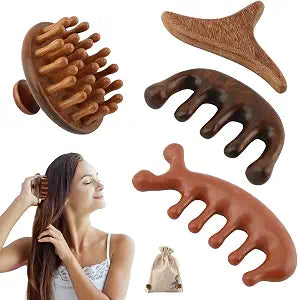 4 Pcs Wooden Head Scalp Massager Comb, Multifunction Head Massager Gua Sha Tool Brush, Portable Sandalwood Scalp Massage Wood for Hair Growth, Soothing and Relaxing